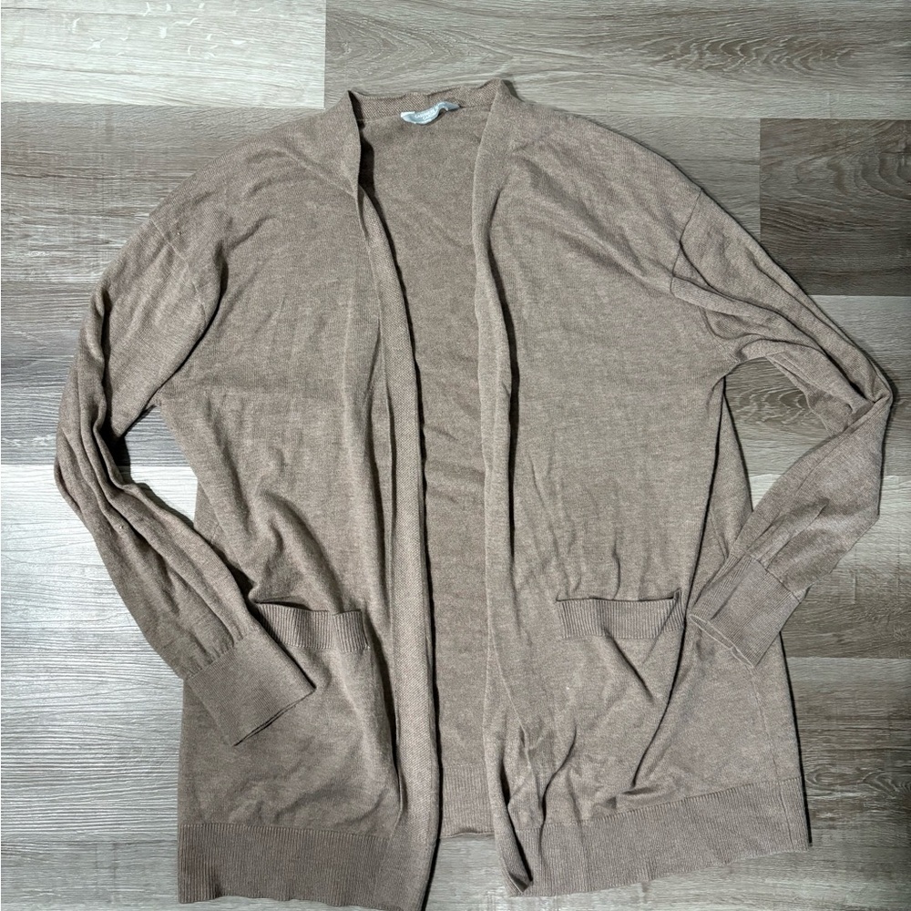 Women’s Luxury Presence Cashmere Taupe Open Front Cardigan